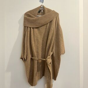 H&M Tan Cowl Neck Poncho Sweater
